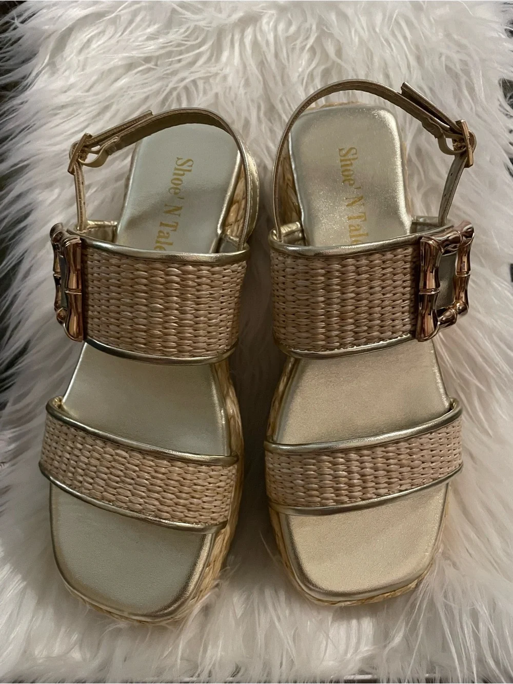 NEW Shoe'N Tale Women’s Platform Sandals Raffia Woven Espadrille Open Toe Sz 7.5